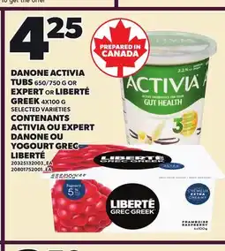 Independent City Market DANONE ACTIVIA TUBS, 650/750/ G EXPERT OR LIBERTÉ GREEK, 4x100 G offer