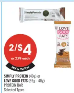 Shoppers Drug Mart SIMPLY PROTEIN (40g) or LOVE GOOD FATS (39g-40g) PROTEIN BAR offer