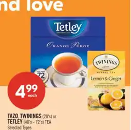 Shoppers Drug Mart TAZO, TWININGS (20's) or TETLEY (40's - 72's) TEA offer