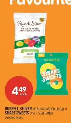 Shoppers Drug Mart RUSSELL STOVER NO SUGAR ADDED (150g) or SMART SWEETS (45g - 50g) CANDY offer