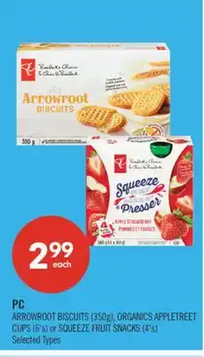 Shoppers Drug Mart PC ARROWROOT BISCUITS (350g), ORGANICS APPLETREET CUPS (6's) or SQUEEZE FRUIT SNACKS (4's) offer