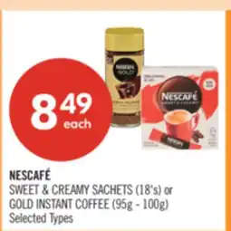 Shoppers Drug Mart NESCAFÉ SWEET & CREAMY SACHETS (18) or GOLD INSTANT COFFEE (95g-100g) offer