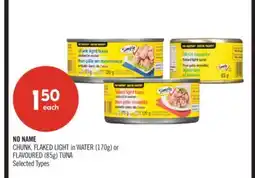 Shoppers Drug Mart NO NAME CHUNK, FLAKED LIGHT in WATER (170g) or FLAVOURED (85g) TUNA offer