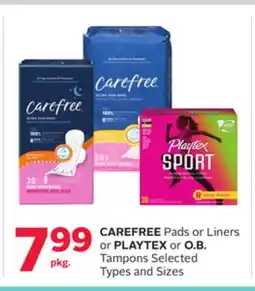 Rexall CAREFREE Pads or Liners or PLAYTEX or O.B. Tampons offer