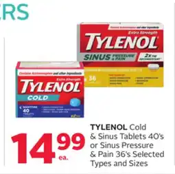 Rexall TYLENOL Cold & Sinus Tablets 40's or Sinus Pressure & Pain 36's offer