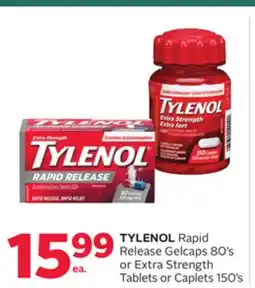 Rexall TYLENOL Rapid Release Gelcaps 80's or Extra Strength Tablets or Caplets 150's offer
