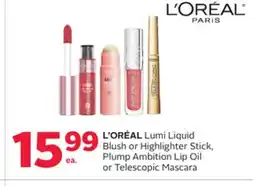 Rexall L' ORÉAL Lumi Liquid Blush or Highlighter Stick, Plump Ambition Lip Oil or Telescopic Mascara offer