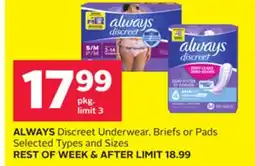 Rexall ALWAYS Discreet Underwear, Briefs or Pads offer