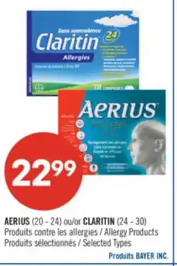 Pharmaprix AERIUS (20 - 24) or CLARITIN (24 - 30) Allergy Products offer