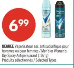 Pharmaprix DEGREE Men's or Women's Dry Spray Antiperspirant offer