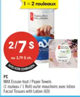 Pharmaprix PC MAX Paper Towels ( 1 Roll) or Facial Tissues with Lotion (60) offer