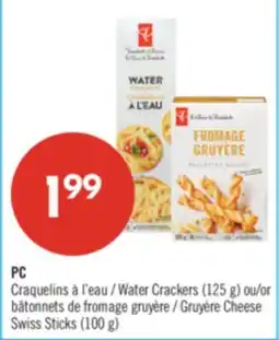 Pharmaprix PC Water Crackers (125 g) or Gruyère Cheese Swiss Sticks (100 g) offer