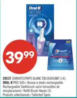 Pharmaprix CREST 3D WHITESTRIPS (14), ORAL-B PRO 500+ Rechargeable Toothbrush or Refill Brush Heads (5) offer
