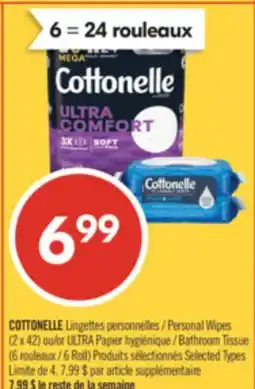 Pharmaprix COTTONELLE Personal Wipes (2 x 42) or ULTRA Bathroom Tissue (6 Roll) offer