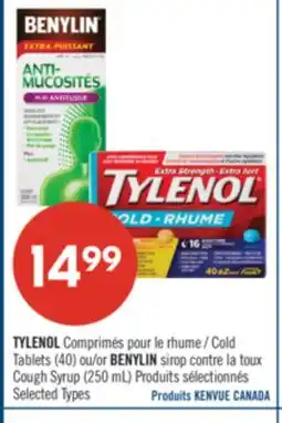 Pharmaprix TYLENOL Cold Tablets (40) or BENYLIN Cough Syrup (250mL) offer
