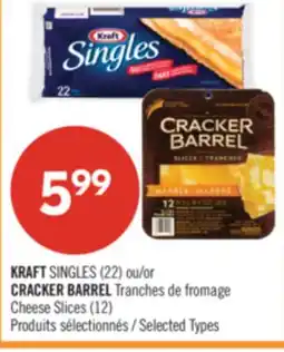 Pharmaprix KRAFT SINGLES (22) or CRACKER BARREL Cheese Slices (12) offer