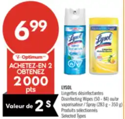 Pharmaprix LYSOL Disinfecting Wipes (50 - 84) or Spray (283 g - 350 g) offer