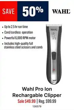 Ren’s Pets Depot Wahl Pro Ion Rechargable Clipper offer