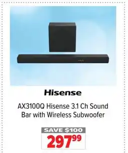 2001 Audio Video AX3100Q Hisense 3.1 Ch Sound Bar with Wireless Subwoofer offer