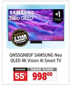 2001 Audio Video QN55QN80F 55 SAMSUNG Neo QLED 4K Vision AI Smart TV offer