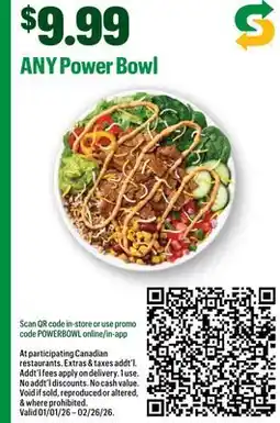 Subway ANY Power Bowl offer