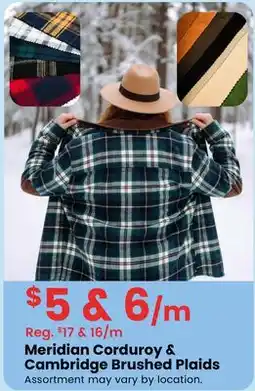 Fabricland Meridian Corduroy & Cambridge Brushed Plaids offer