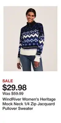 Mark's WindRiver Women's Heritage Mock Neck 1/4 Zip Jacquard Pullover Sweater offer