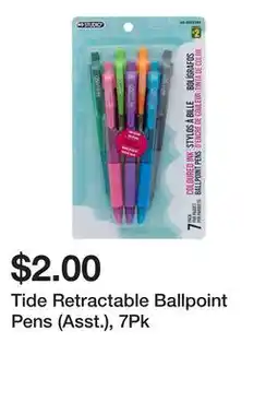 Dollarama Tide Retractable Ballpoint Pens (Asst.), 7Pk offer