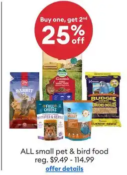 Petsmart Buy one, get 2nd 25% OFF ALL small pet & bird food offer