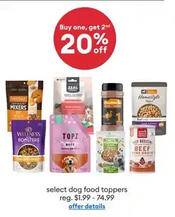 Petsmart Buy one, get 2nd 20% OFF select dog food toppers offer