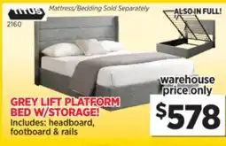 Surplus Furniture Grey Lift Platform Queen Bed w/ Storage offer