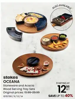 Stokes OCEANA Stoneware and Acacia Wood Serving Tray Sets offer