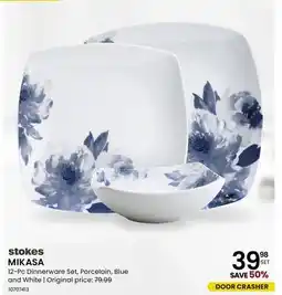 Stokes 12-Pc Dinnerware Set, Porcelain, Blue and White offer