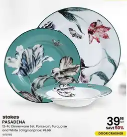 Stokes PASADENA 12-Pc Dinnerware Set, Porcelain, Turquoise and White offer