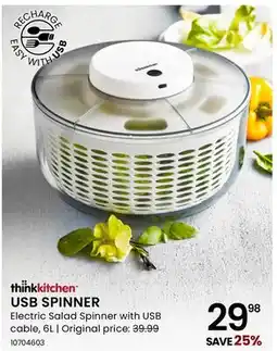 Stokes USB SPINNER Electric Salad Spinner with USB cable, 6L offer