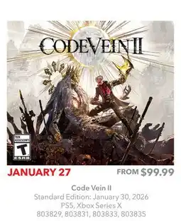 GameStop Code Vein II Standard Edition offer