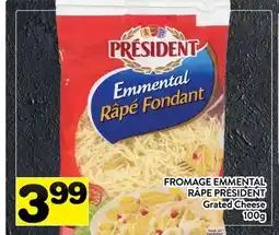 Supermarché PA FROMAGE EMMENTAL RÂPE PRÉSIDENT | Grated Cheese offer