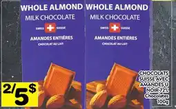 Supermarché PA CHOCOLATS SUISSE AVEC AMANDES U NOIR 72% | Chocolates offer