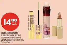 Shoppers Drug Mart Maybelline new york bubble mascara, instant age rewind concealer or l'oréal color riche lipstick offer