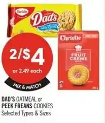 Shoppers Drug Mart Dad's oatmeal or peek freans cookies offer