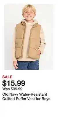 Old Navy Old Navy Water-Resistant Quilted Puffer Vest for Boys offer