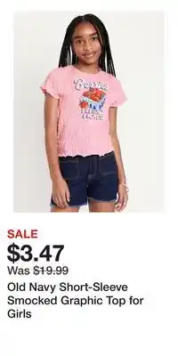 Old Navy Old Navy Short-Sleeve Smocked Graphic Top for Girls offer
