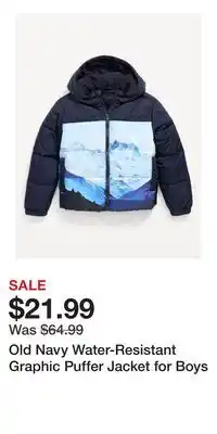 Old Navy Old Navy Water-Resistant Graphic Puffer Jacket for Boys offer