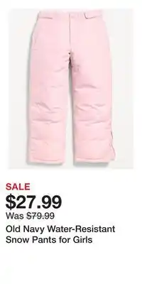 Old Navy Old Navy Water-Resistant Snow Pants for Girls offer