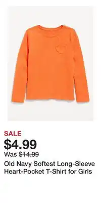 Old Navy Old Navy Softest Long-Sleeve Heart-Pocket T-Shirt for Girls offer