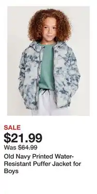 Old Navy Old Navy Printed Water-Resistant Puffer Jacket for Boys offer