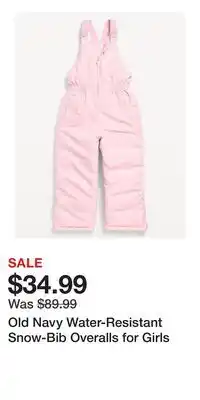 Old Navy Old Navy Water-Resistant Snow-Bib Overalls for Girls offer