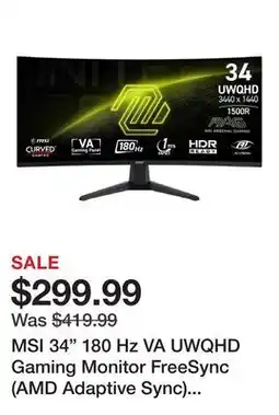 Newegg MSI 34 180 Hz VA UWQHD Gaming Monitor FreeSync (AMD Adaptive Sync) MAG 346CQ offer