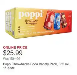 Costco Poppi Throwbacks Soda Variety Pack, 355 mL 15-pack offer