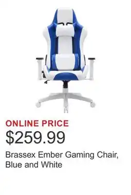 Costco Brassex Ember Gaming Chair, Blue and White offer